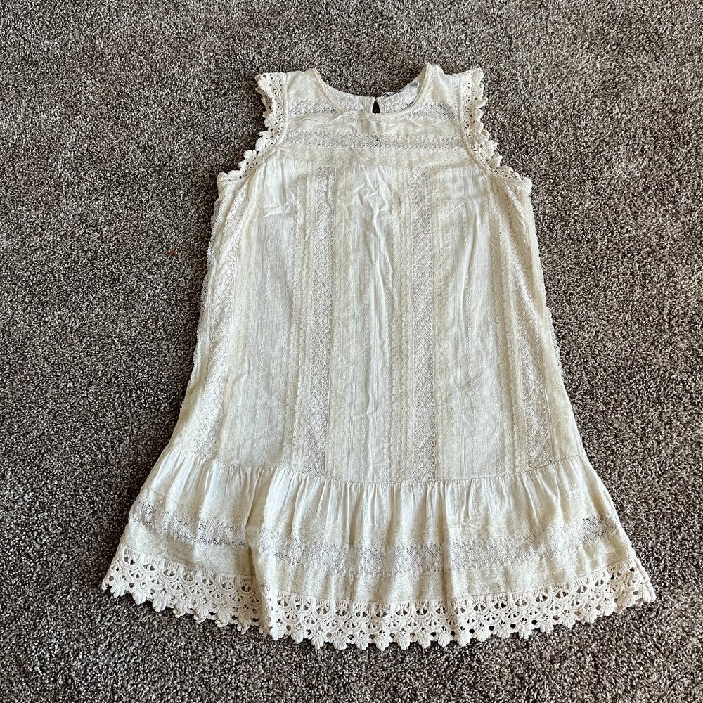 Chelsea Flower Drop Waist Dress Cream Tank Lace Embroidered Sz Medium Boho VGUC